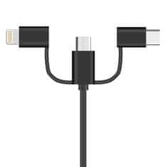 MG 3in1 kábel USB - Micro USB / USB-C / Lightning 2A 1m, fekete