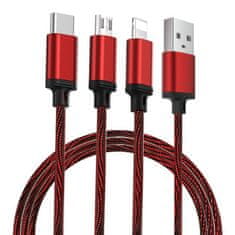 Proda Agile 3in1 kabel USB - Micro USB / Lightning / USB-C 2.8A 1m, piros