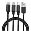 Agile 3in1 kábel USB - Micro USB / Lightning / USB-C 2.8A 1m, fekete