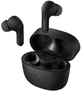 modern Bluetooth fejhallgató philips TAT2206 hang asszisztens támogatás vízálló töltődoboz hosszú élettartam kényelmes a fülben erős hangszórók érintésvezérlés handsfree funkció modern design
