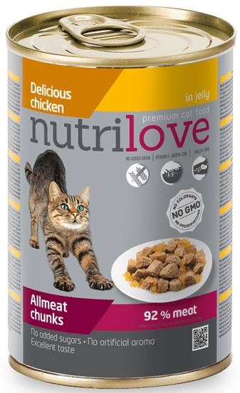 Nutrilove Cat chunks jelly CHICKEN Macskaeledel - 12 x 400g