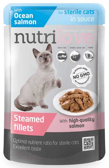 Nutrilove Cat pouch NMP, STERILE, gravy salmon 28 x 85g