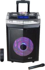 Akai DJ-6112BT Hordozható hangrendszer, DJ mixer funkció, Bluetooth, dual USB, Rádió, Vezeték nélküli mikrofon, Távirányító, Gitár input, 120W