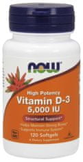 NOW Foods D3-vitamin, 5000 NE, 120 db lágyzselé kapszula