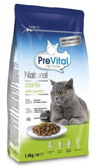 PreVital Naturel granulátum ivartalanított macskák számára baromfi 4 x 1,4 kg