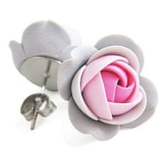 Troli Szürkés-rózsaszín fülbevaló virágokkal