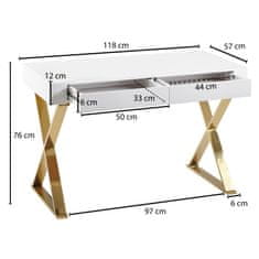Bruxxi Famu íróasztal, 118 cm, fehér / arany