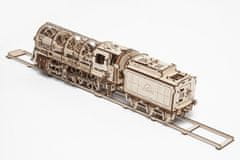 UGEARS 3D fából készült mechanikus puzzle gőzmozdony 4-6-0 gőzmozdony vontatóval
