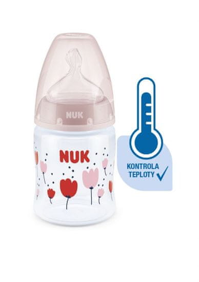 Nuk FC Plus cumisüveg hőmérséklet-szabályozóval 150ml 1db piros virággal