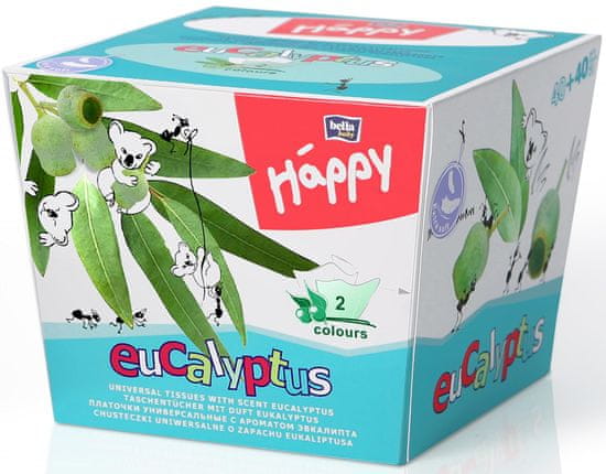 Bella Happy Gyerek papírzsebkendők, eukaliptusz illattal, dobozban - 80 db