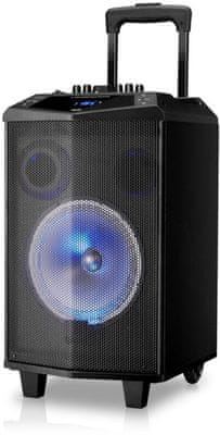 akai ABTS-DK15 buli hangszóró szuper hang Bluetooth usb aux in led fény mikrofon a csomagban karaoke funkció fm tuner 30w teljesítmény kerekek fogantyú gitár bemenet
