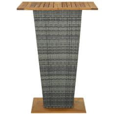 Greatstore szürke polyrattan és tömör akácfa bárasztal 80 x 80 x 110 cm