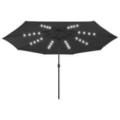 shumee fekete kültéri napernyő LED-fényekkel és fémrúddal 400 cm