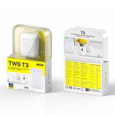 WK Design T3 TWS bluetooth fülhallgató, fehér