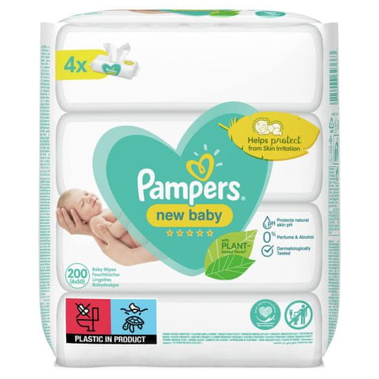 Pampers New Baby törlőkendők 4 csomagolás = 200 törlőkendő 