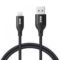 MAX MFi Lightning - USB 2.0 kábel, 1 m, fonott, fekete (UCL1B)