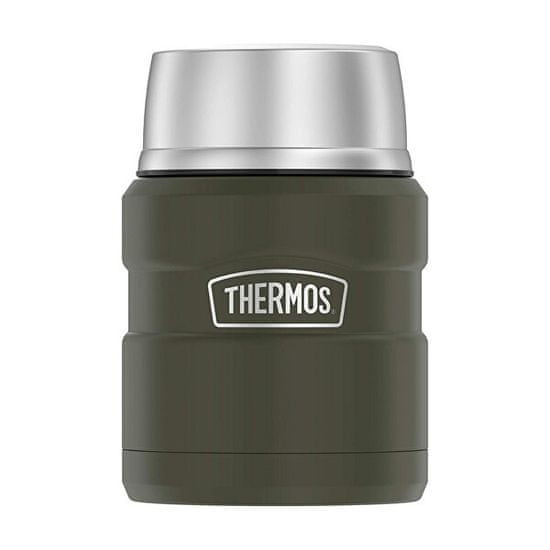 Thermos Termosz élelmiszerekhez összecsukható kanállal és pohárral - katona zöld 470 ml