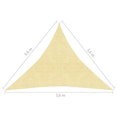 Greatstore 3,6x3,6x3,6 m háromszög alakú bézs HDPE napernyő