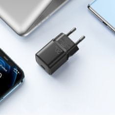 Joyroom Mini Fast Charger hálózati töltő USB-C PD QC 20W, fekete