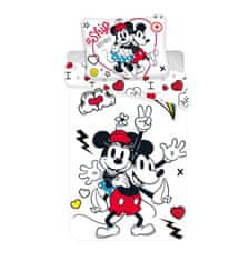Jerry Fabrics Vászon Mickey és Minnie Retro szív mikro 140/200, 70/90