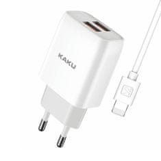 Kaku Charger hálózati töltő 2x USB 15W 2.4A + Lightning kábel 1m, fehér