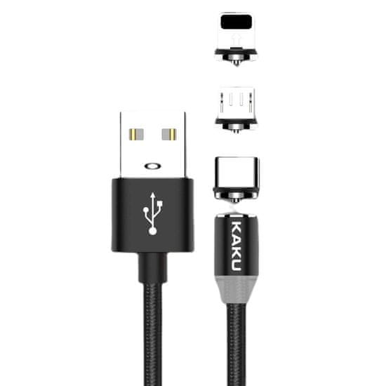 Kaku Magnetic 3in1 kábel USB - Lightning / USB-C / Micro USB 3A 1m, fekete