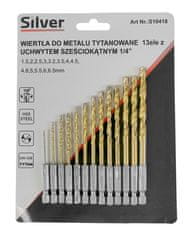 Silver Tools 13 db-os HEX fúrókészlet HSS titán fémekhez