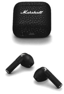 hordozható modern marshall minor III fülhallgató nagyszerű marshall hangzás erőteljes 12mm-es átalakítók handsfree mikrofon automatikus lejátszás leállítás beépített érintésvezérlő töltőtok