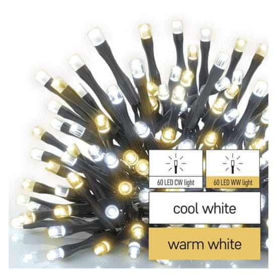 EMOS LED karácsonyi égősor, 12 m, kül- és beltéri, meleg/hideg fehér, időzítővel