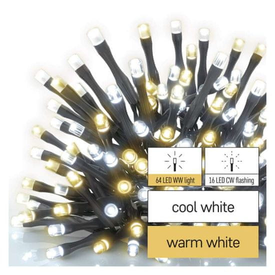 EMOS LED karácsonyi villogó fényfüzér, 8 m, beltéri és kültéri, meleg/hideg fehér, időzítő