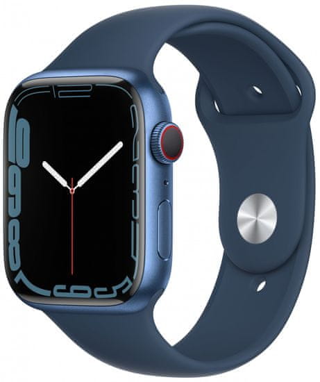 Apple Watch Series 7 Cellular, 45mm Blue Aluminium Case with Deep Navy Sport Band (MKJT3HC/A)