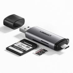 Ugreen CM184 adapter USB-C TF + SD / microSD kártyaolvasó, szürke