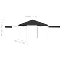 Vidaxl antracit pavilon dupla kibővített tetővel 3x3x2,75 m 180 g/m² 48004