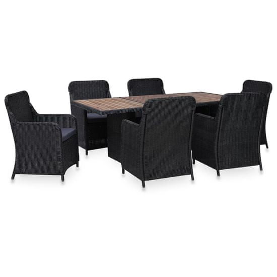 shumee 3057804 7 Piece Outdoor Dining Set Poly Rattan Black (3x44146+310144)