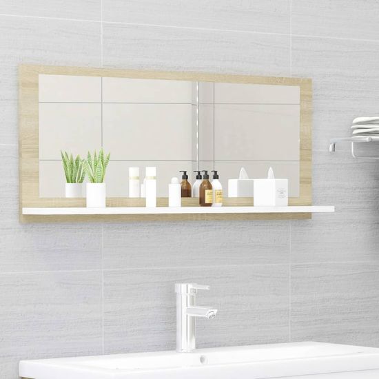 shumee fehér és sonoma színű forgácslap fürdőszobai tükör 90x10,5x37cm