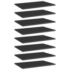 Greatstore 8 db magasfényű fekete forgácslap könyvespolc 60 x 40 x 1,5 cm