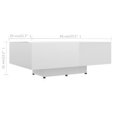 Vidaxl magasfényű fehér forgácslap dohányzóasztal 85 x 55 x 31 cm 803386