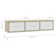 Greatstore fehér-sonoma falra szerelhető fiókos polc 88 x 26 x 18,5 cm