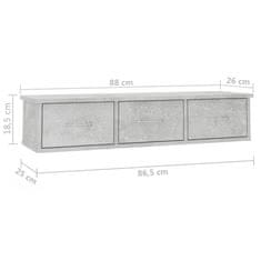 shumee betonszürke falra szerelhető fiókos polc 88 x 26 x 18,5 cm