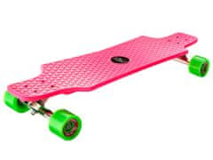 RAMIZ Hudora longboard gördeszka rózsaszín színben zöld kerekekkel