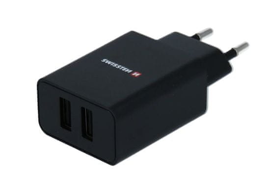SWISSTEN Smart IC hálózati adapter, 2x USB, 2,1 A, fekete