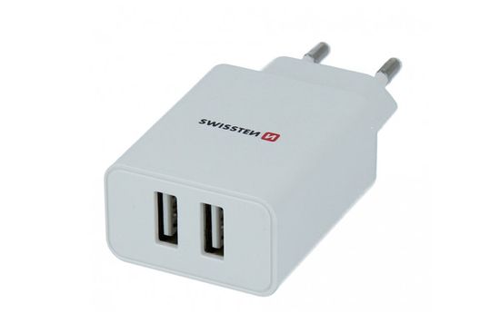 SWISSTEN Smart IC hálózati adapter, 2x USB, 2,1 A, fehér