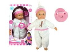 Lean-toys Kislány fehér pizsamában cumis 40 cm-es