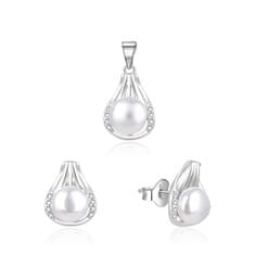 Beneto Elegáns ezüst ékszerkészlet valódi gyöngyökkel AGSET271PL (medál, fülbevaló)