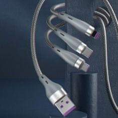 DUDAO L20X 3in1 kábel USB - Lightning / microUSB / USB-C 65W 1.2m, szürke