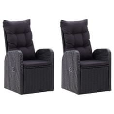 shumee 2 db fekete dönthető polyrattan kerti szék párnával