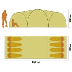 Greatstore 8 személyes sárga iglu kempingsátor 650 x 240 x 190 cm