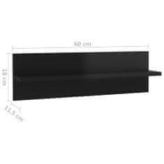 Greatstore 2 db magasfényű fekete forgácslap fali polc 60 x 11,5 x 18 cm