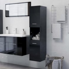shumee magasfényű fekete forgácslap fürdőszobaszekrény 30x30x130 cm