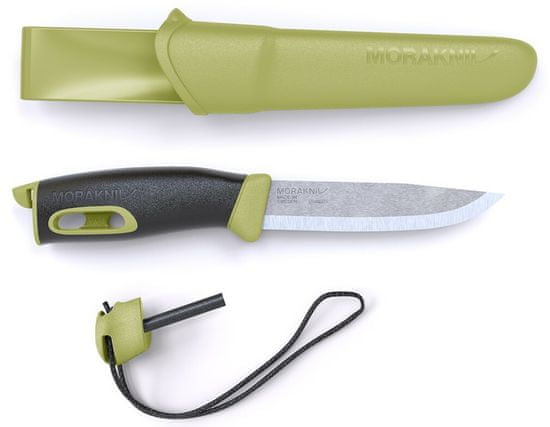 Morakniv 13570 Companion Spark Green kültéri kés 10,4 cm, zöld-fekete, TPE, hüvely, kovakővel